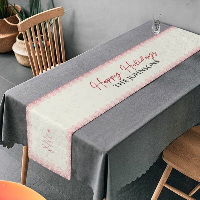 Happy Holiday, Personalized Table Runner, Personalized Family Name