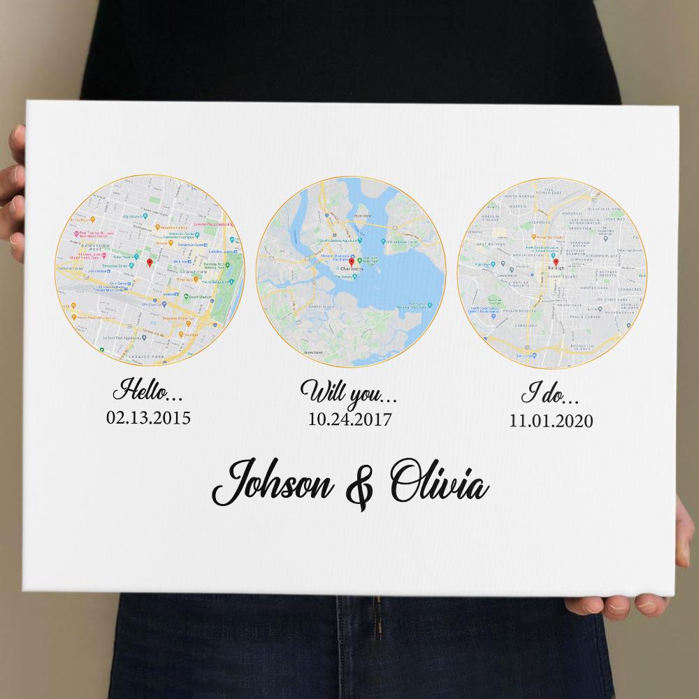 Hello Will You I Do Custom Map And Text Circle Art White Background Canvas