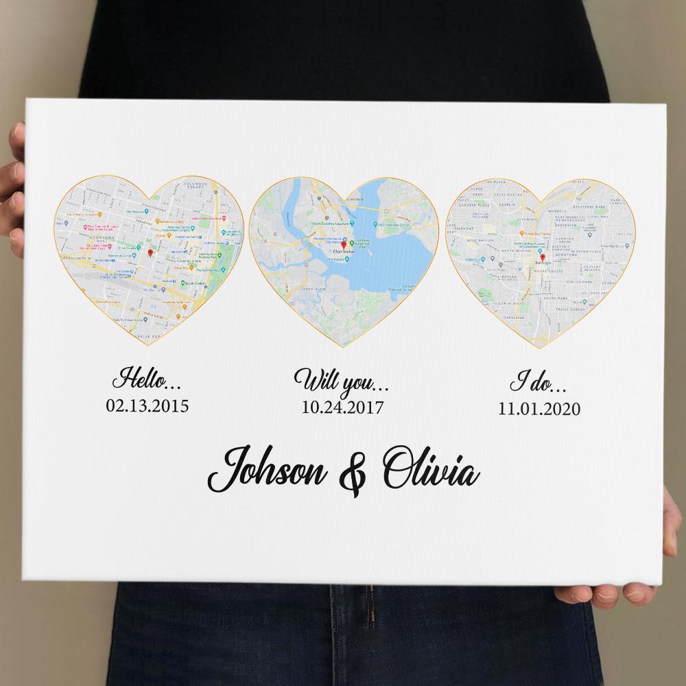 Hello Will You I Do Custom Map And Text Heart Art White Background