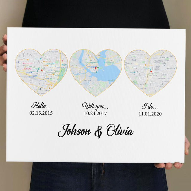 Hello Will You I Do Custom Map And Text Heart Art White Background