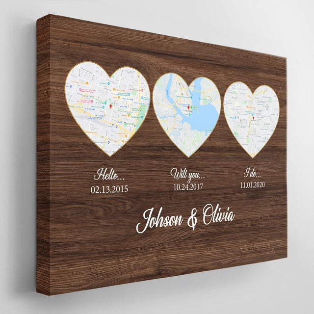 Hello Will You I Do Custom Map Print And Text Wood Background Canvas