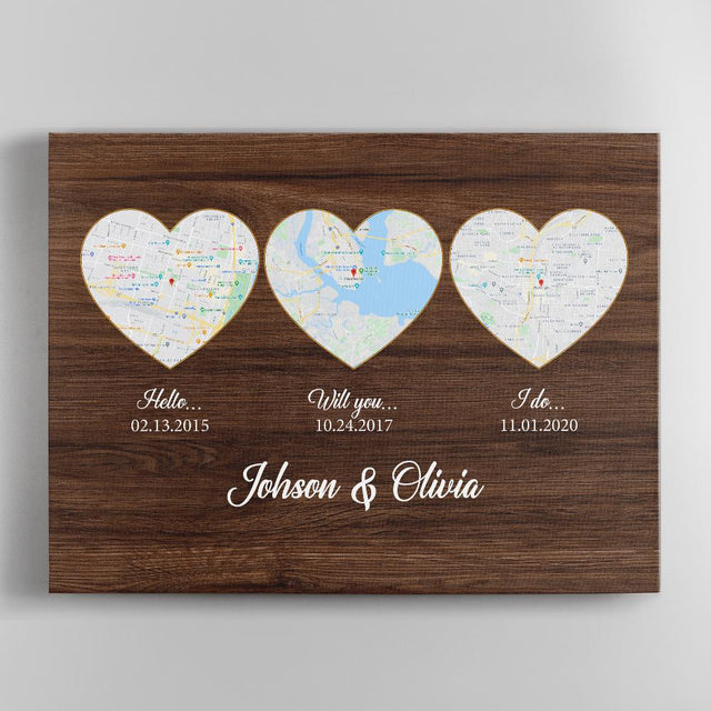 Hello Will You I Do Custom Map Print And Text Wood Background Canvas