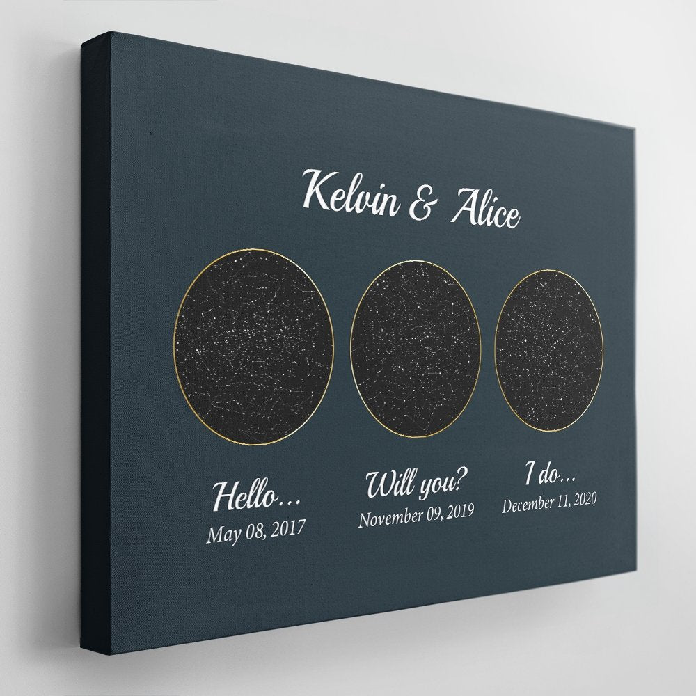 Hello - Will You - I Do Custom Star Map And Text Circle Art Navy Background Canvas