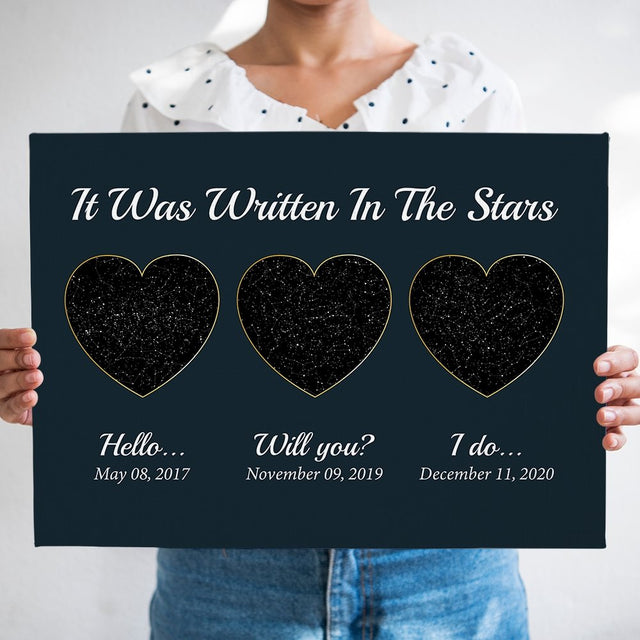 Hello - Will You - I Do Custom Star Map And Text Heart Art Navy Background Canvas