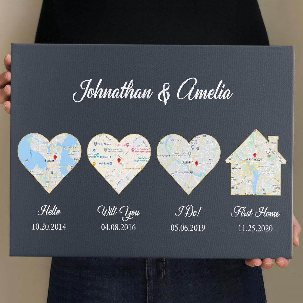 Hello Will You I Do First Home Custom Map And Text Navy Background Canvas