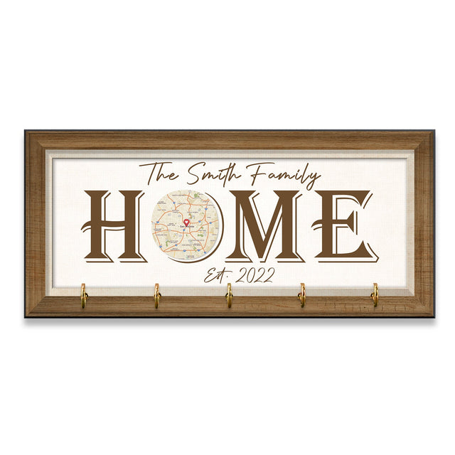 Home, Custom Map Print By Locations, Personalized Family Name, Key Hook