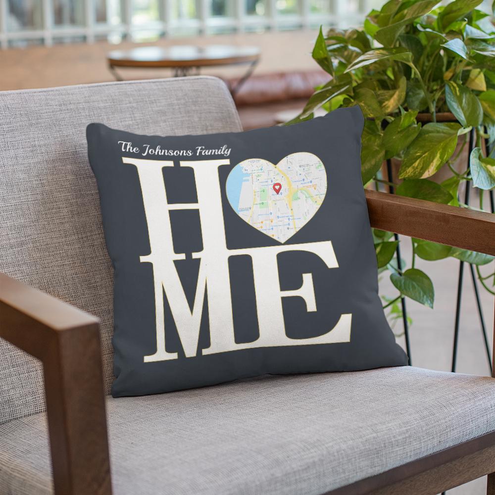 Home, Custom Map Print, Personalized Text Pillow