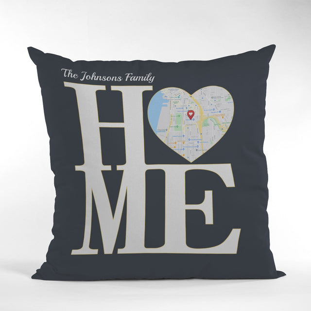 Home, Custom Map Print, Personalized Text Pillow
