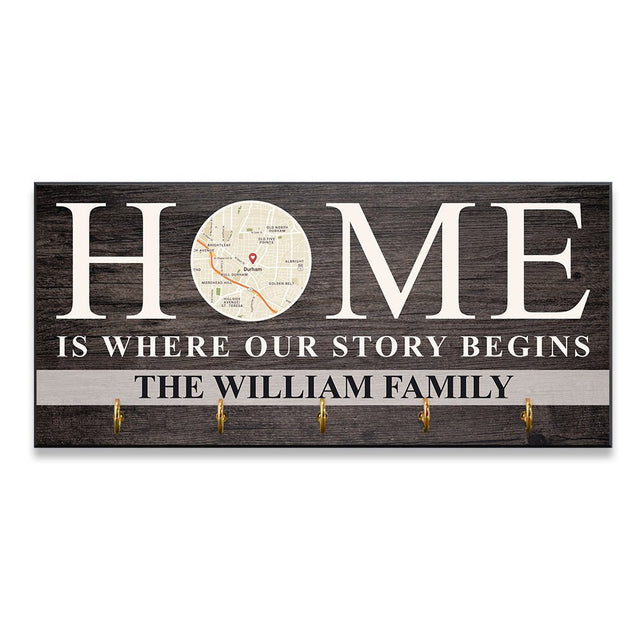 Home Is Where Our Story Begins, Custom Key Hook, Personalized Map Print By Locations