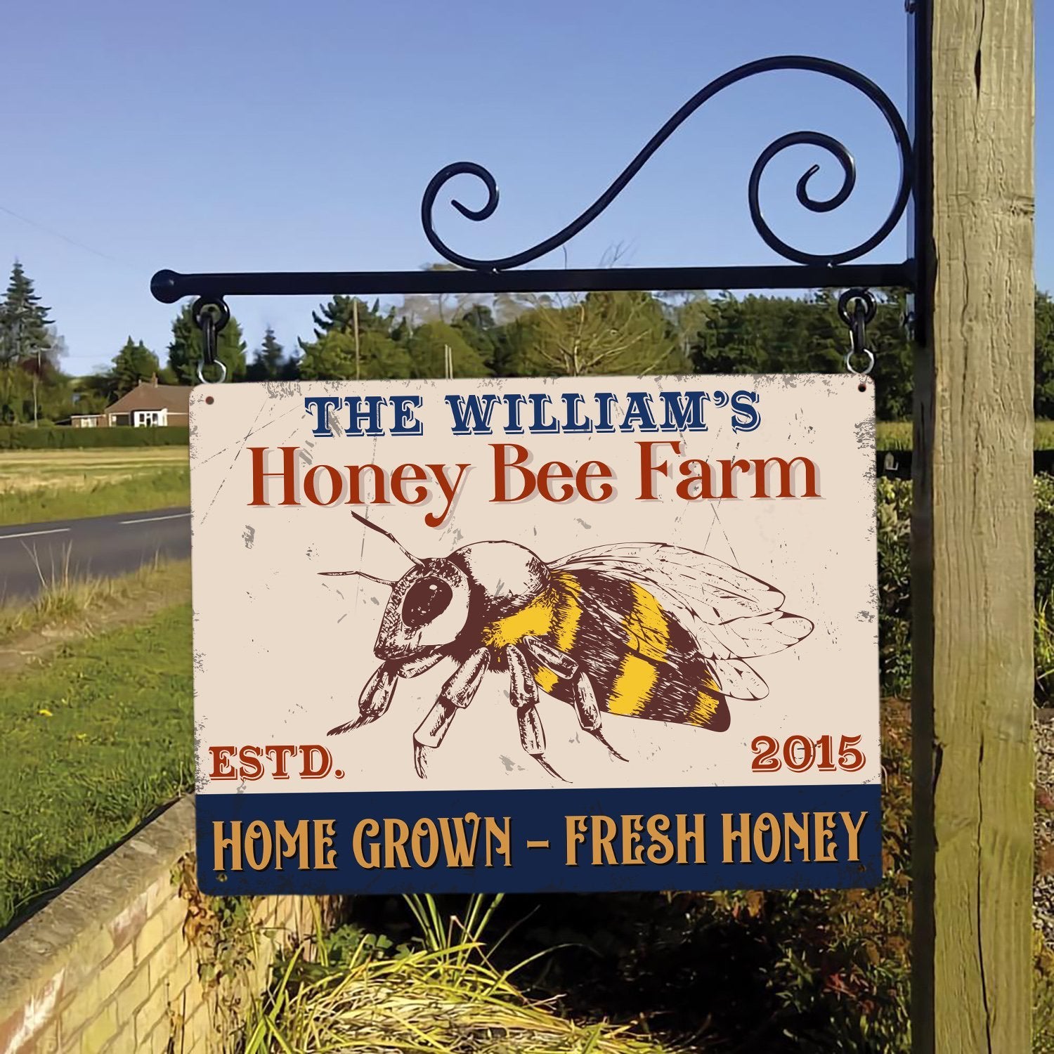 Honey Bee Farm Home Grown Fresh Honey, Customized Farm Sign