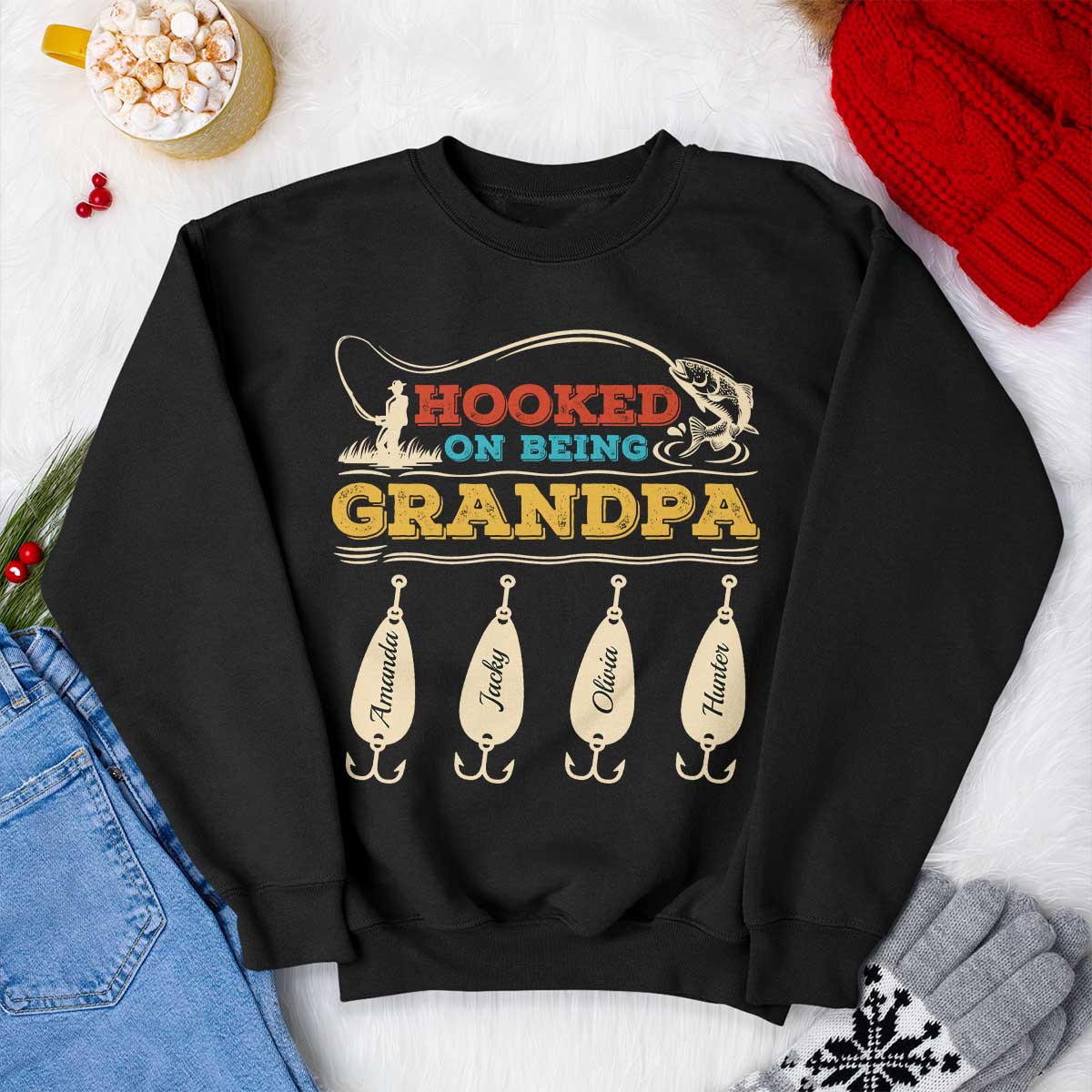 Hooked On Being Grandpa Personalized Shirt