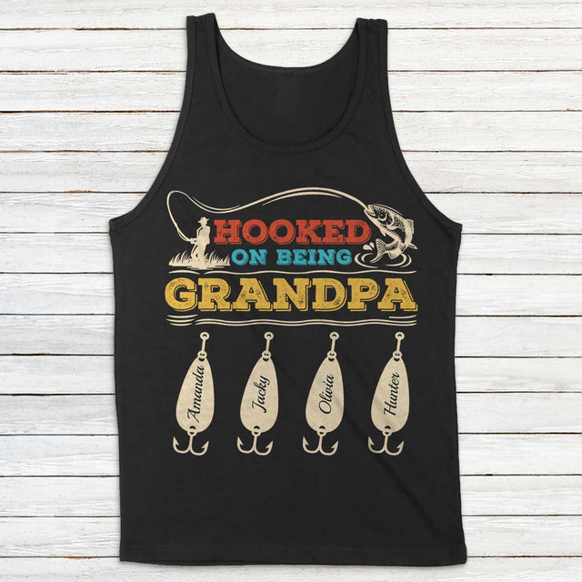Hooked On Being Grandpa Personalized Shirt