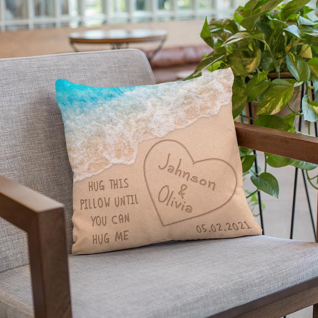 Hug This Pillow Until You Can Hug Me, Custom Name And Date Pillow