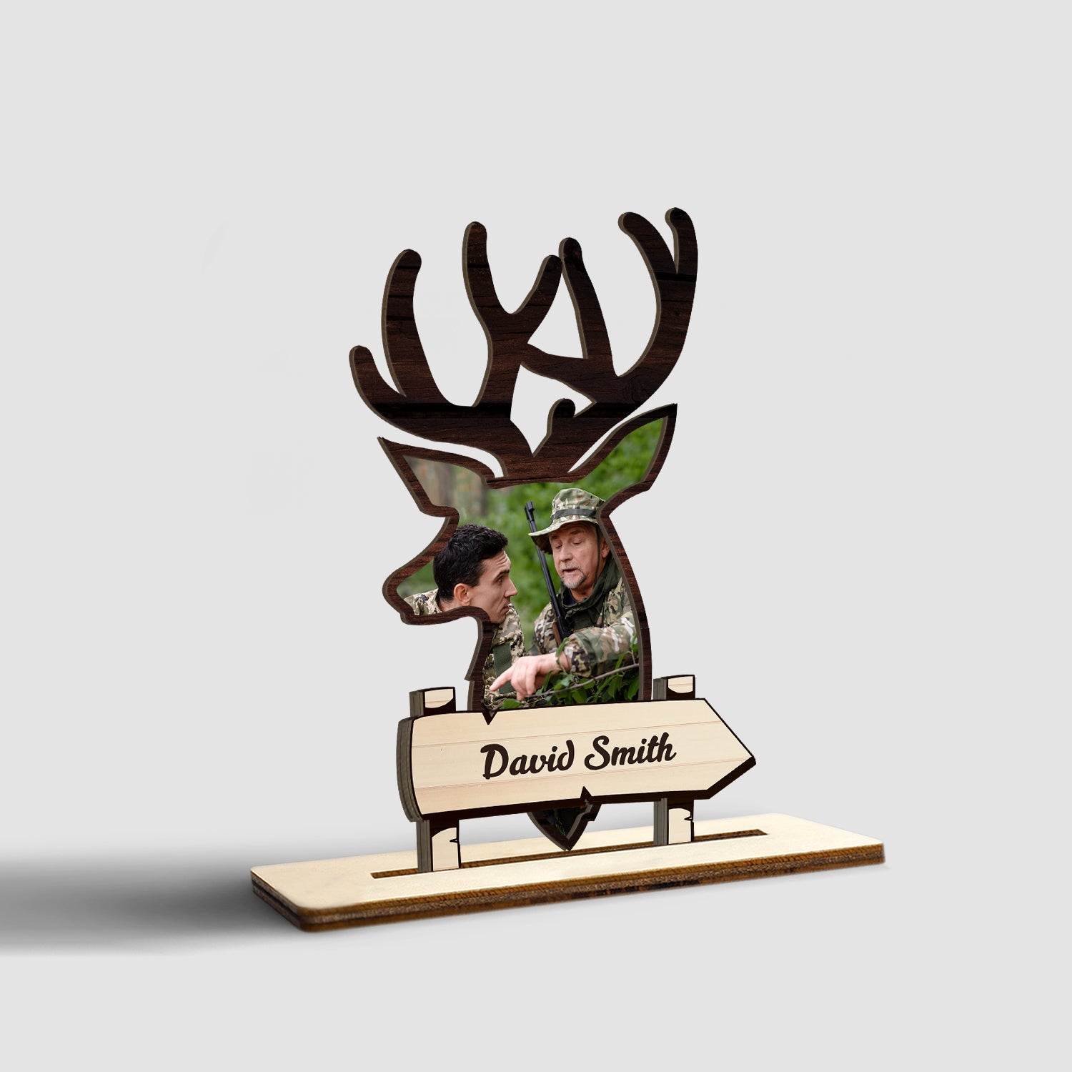 Hunting Dad, Custom Photo, Deer Shape, Wooden Plaque 3 Layers