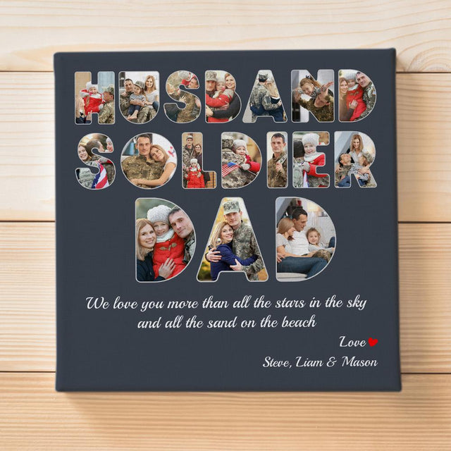 Husband, Soldier, Dad, Custom Photo, Personalized Name And Text Canvas Wall Art