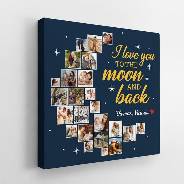 I Love You To The Moon And Back, Custom Photo Collage, 24 Pictures, Canvas Wall Art