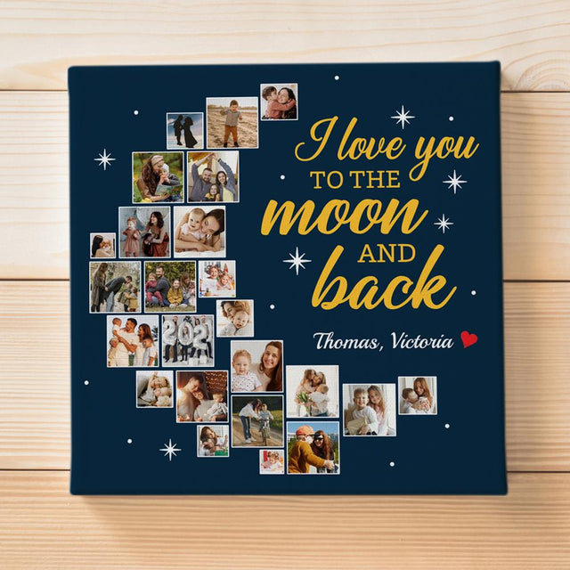 I Love You To The Moon And Back, Custom Photo Collage, 24 Pictures, Canvas Wall Art