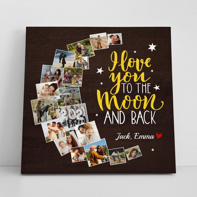 I Love You To The Moon And Back, Custom Photo Collage, 24 Pictures, Canvas Wall Art
