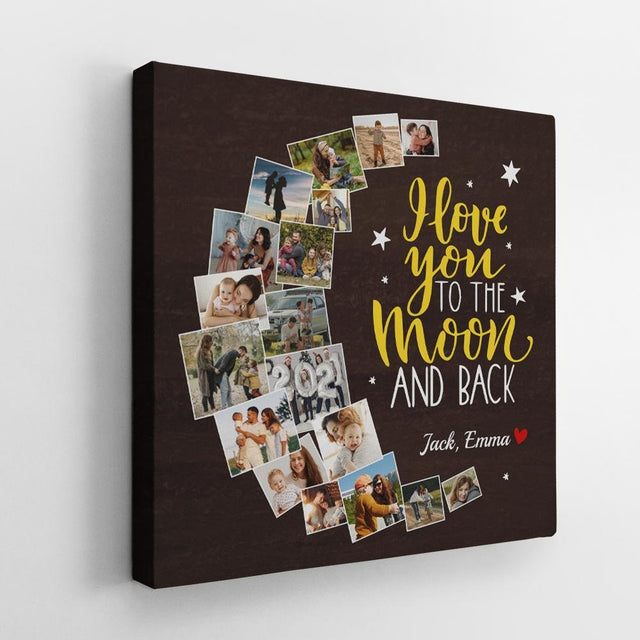 I Love You To The Moon And Back, Custom Photo Collage, 24 Pictures, Canvas Wall Art