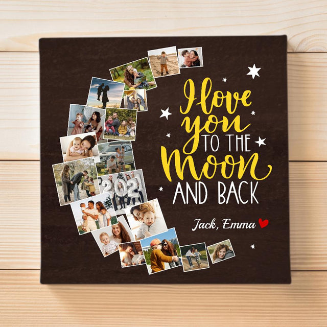 I Love You To The Moon And Back, Custom Photo Collage, 24 Pictures, Canvas Wall Art