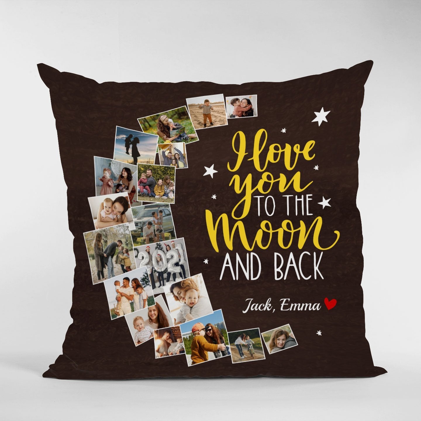 I Love You To The Moon And Back, Custom Photo Collage, 24 Pictures, Personalized Name Pillow