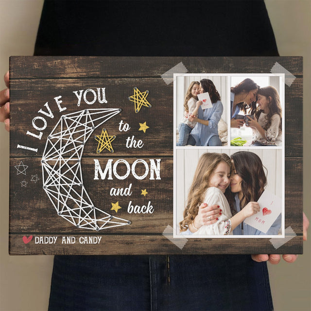 I Love You To The Moon And Back, Custom Photo, Personalized Name Canvas Wall Art