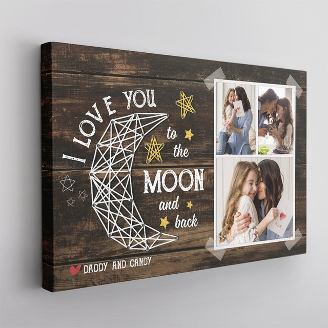 I Love You To The Moon And Back, Custom Photo, Personalized Name Canvas Wall Art