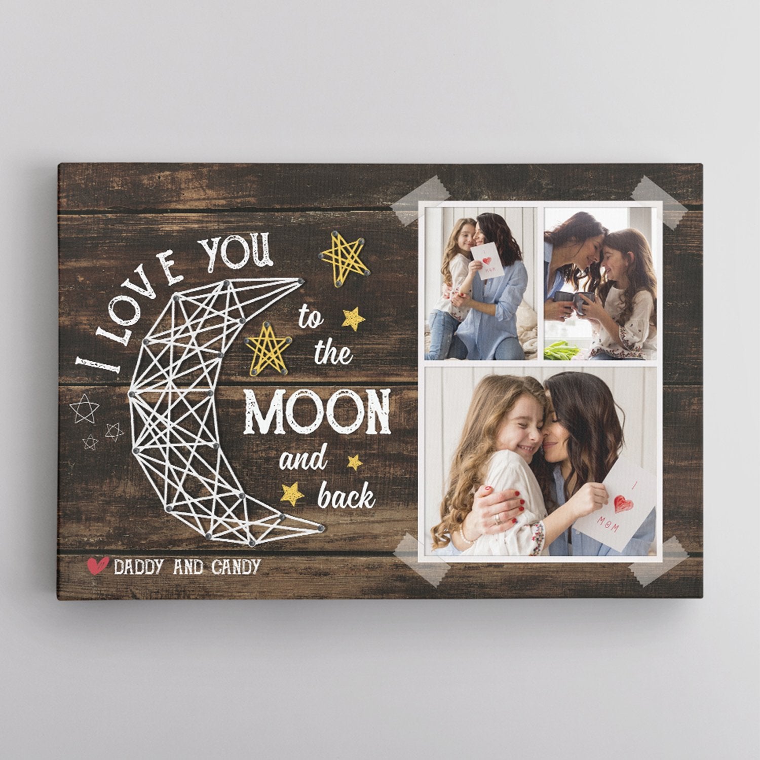 I Love You To The Moon And Back, Custom Photo, Personalized Name Canvas Wall Art