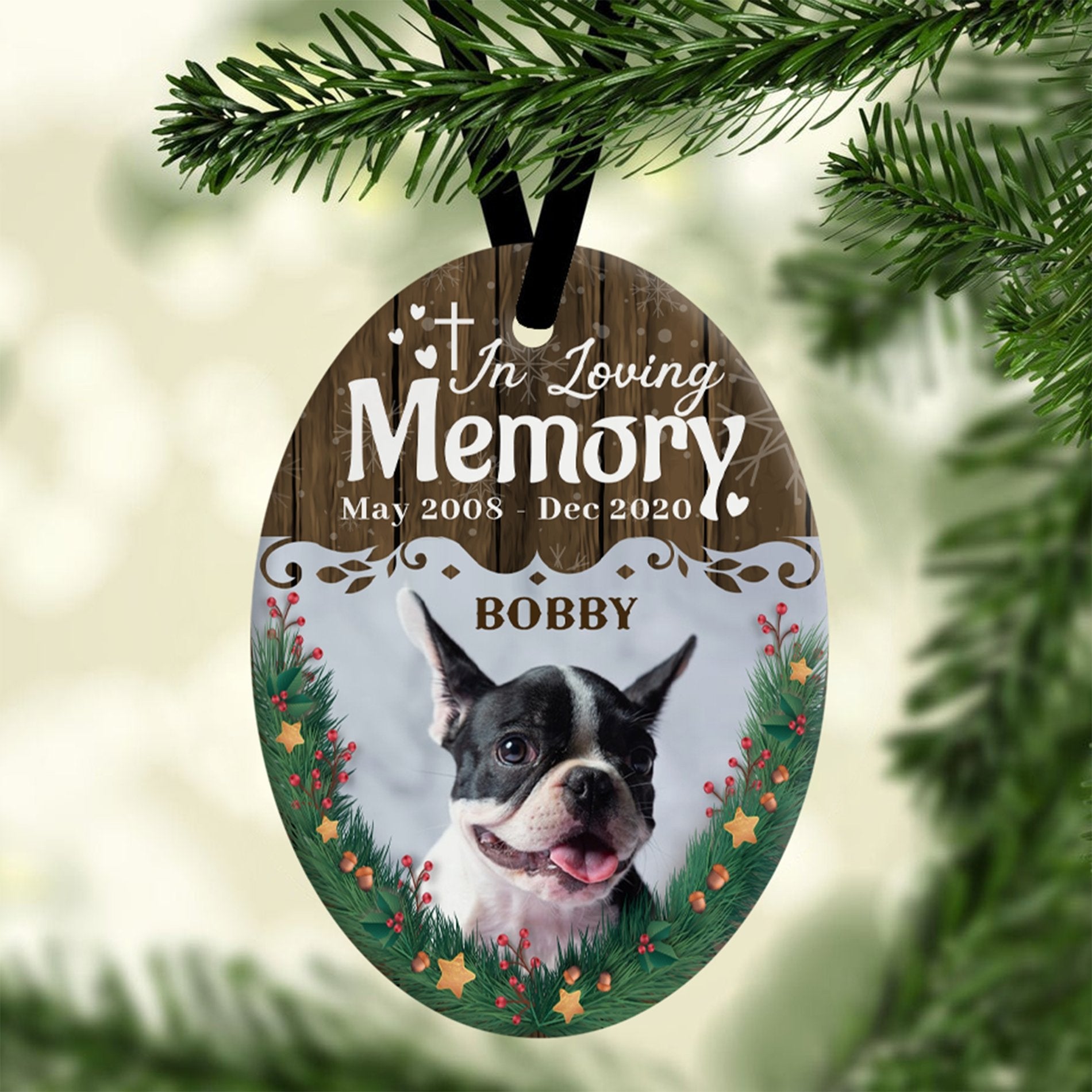 In Loving Memory Upload Photo Decorative Christmas Oval Ornament 2 Sided