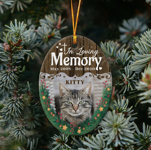 In Loving Memory Upload Photo For Cat Lover Decorative Christmas Oval Ornament 2 Sided