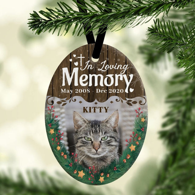 In Loving Memory Upload Photo For Cat Lover Decorative Christmas Oval Ornament 2 Sided