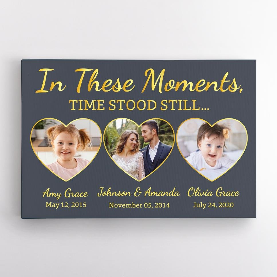 In These Moments, Time Stood Still, Custom Photo, Personalized Text Canvas Wall Art
