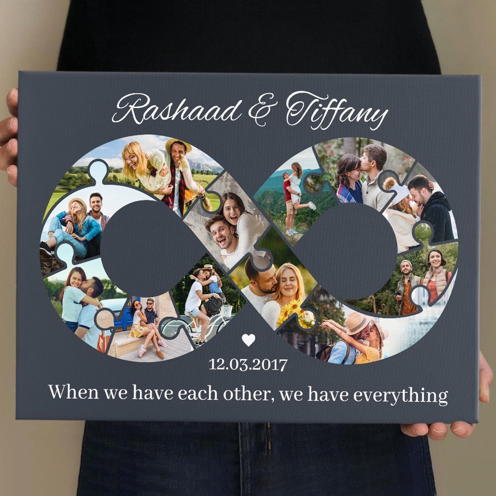 Infinity, Custom Photo Collage And Text Navy Background Canvas