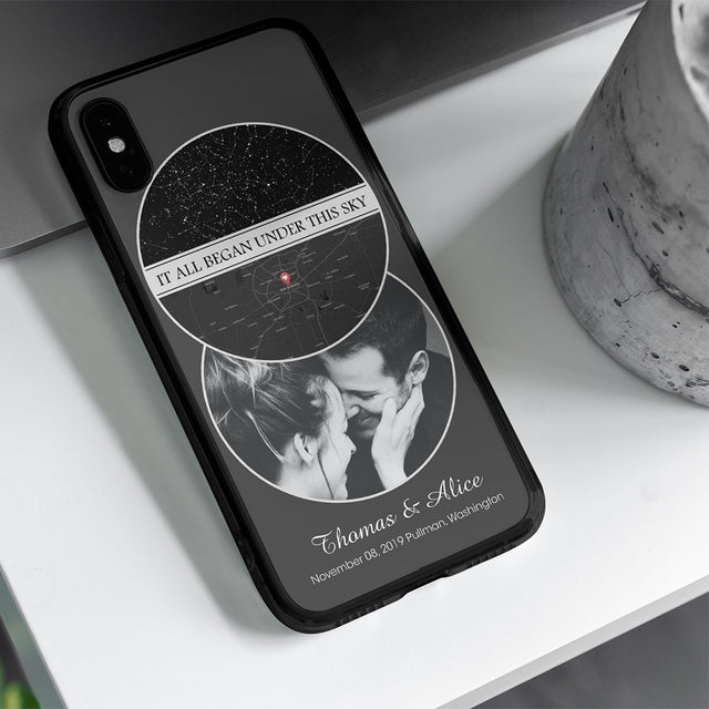 It All Began Under This Sky Custom Star Map, Map Print And Photo 3 In 1, Personalized Text Phone Case