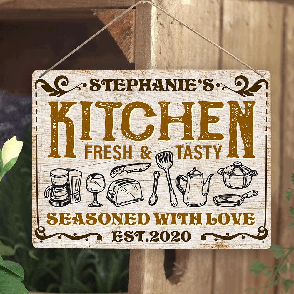 Kitchen Fresh And Tasty Seasoned With Love, Customized Metal Sign
