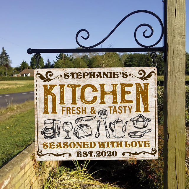 Kitchen Fresh And Tasty Seasoned With Love, Customized Metal Sign