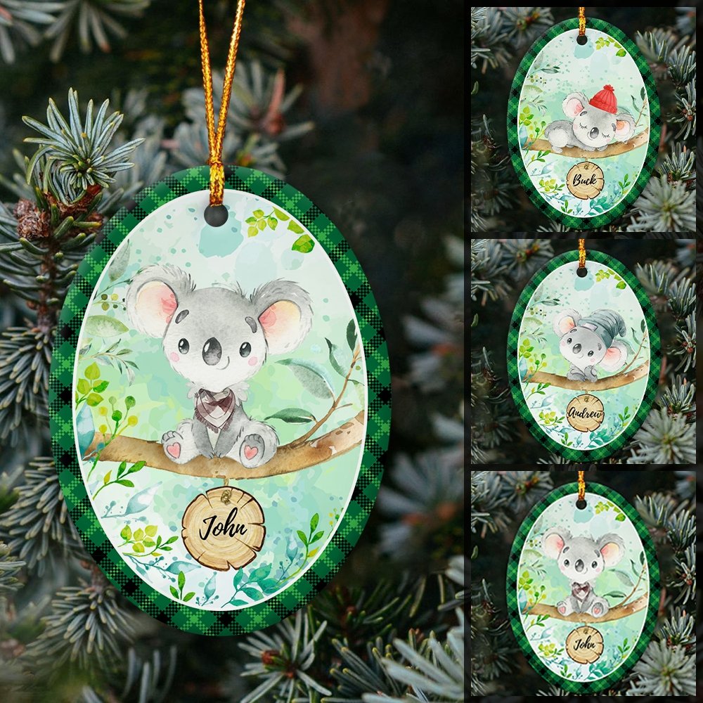 Koala Bear Custom Name Decorative Christmas Circle Ornament 2 Sided
