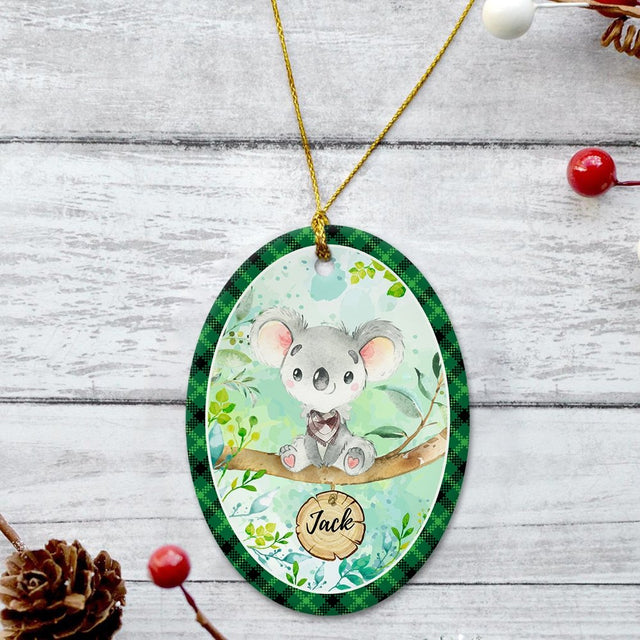 Koala Bear Custom Name Decorative Christmas Circle Ornament 2 Sided