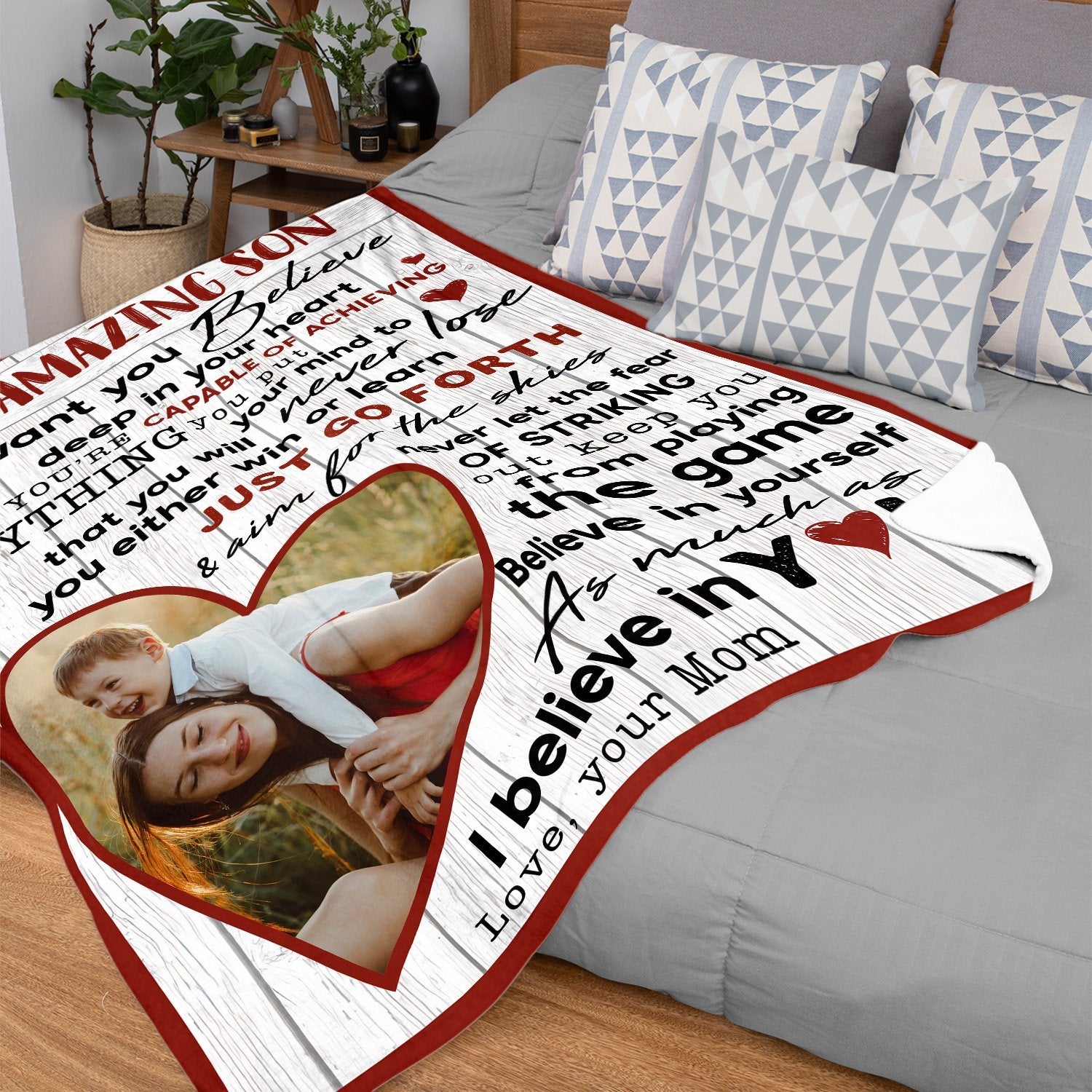 Letter Blanket, Custom Photo, Gift For Amazing Son