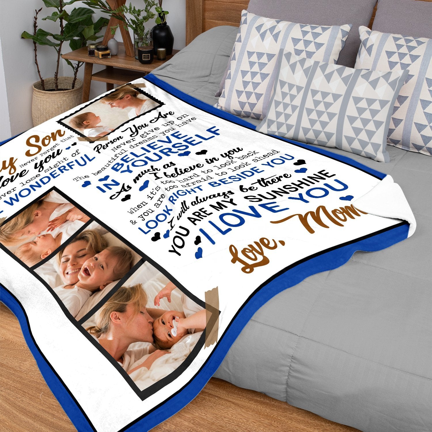 Letter Blanket, Gift For Son From Mother, Custom Photo And Text