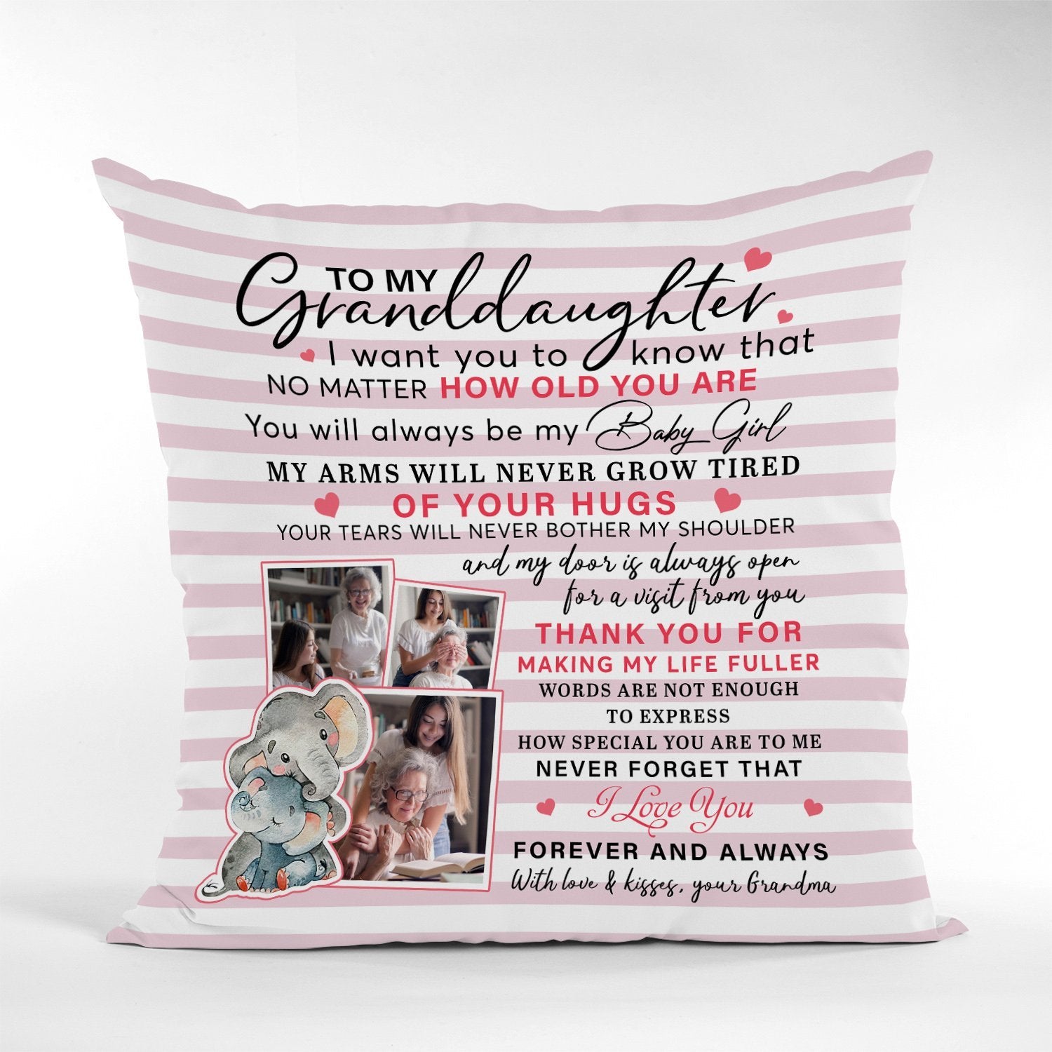 Letter Pillow, Custom Photo, Gift For Granddaughter