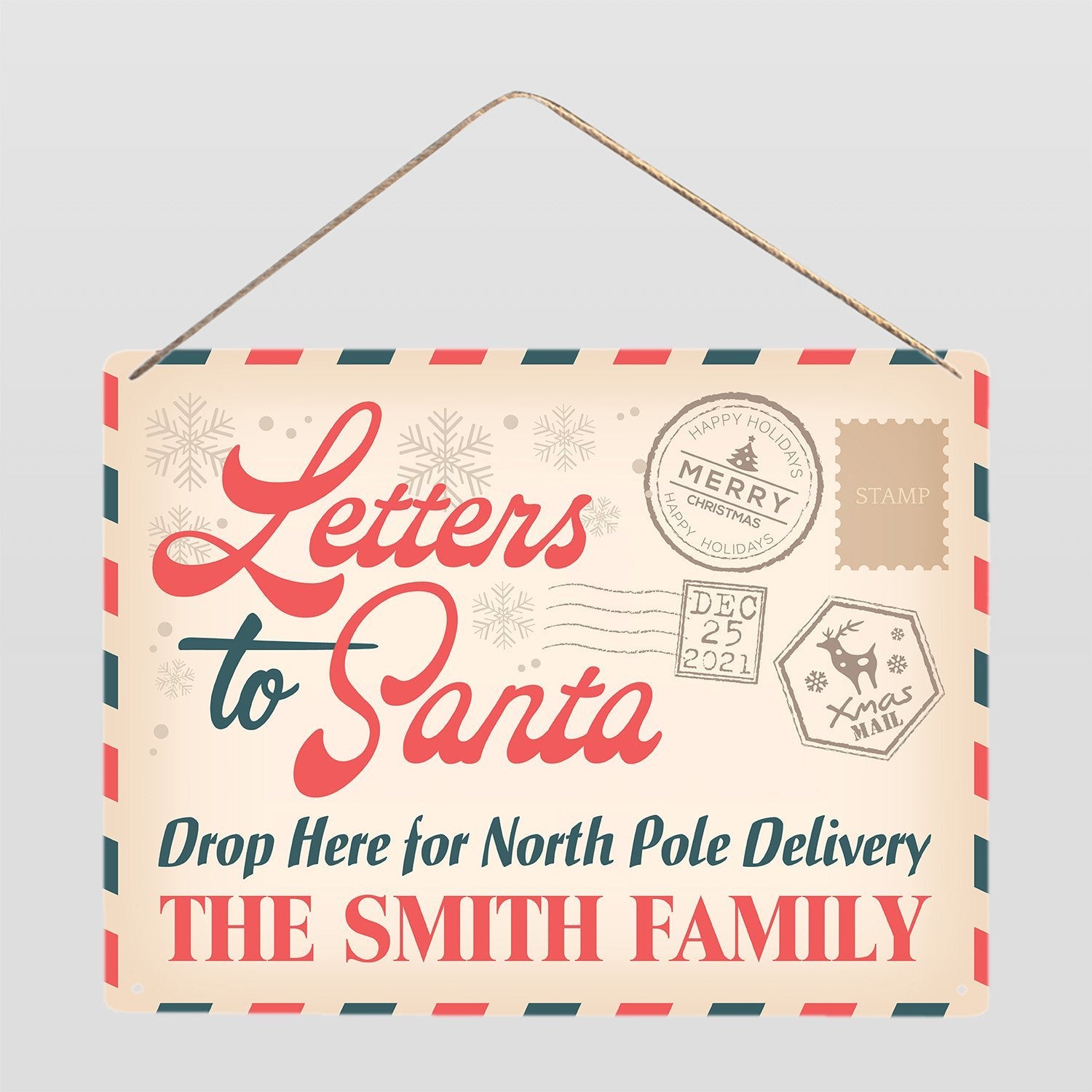 Letter To Santa, Drop Here For North Pole Delivery, Custom Metal Sign