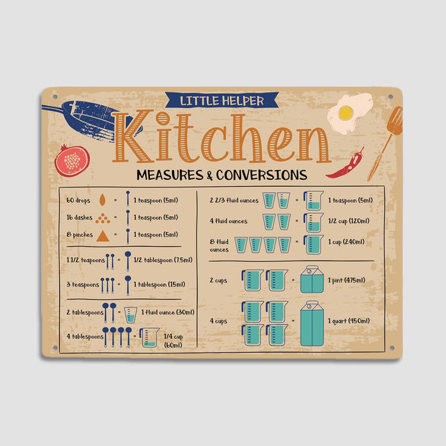 Little Helper Kitchen Measures And Conversions, Metal Signs