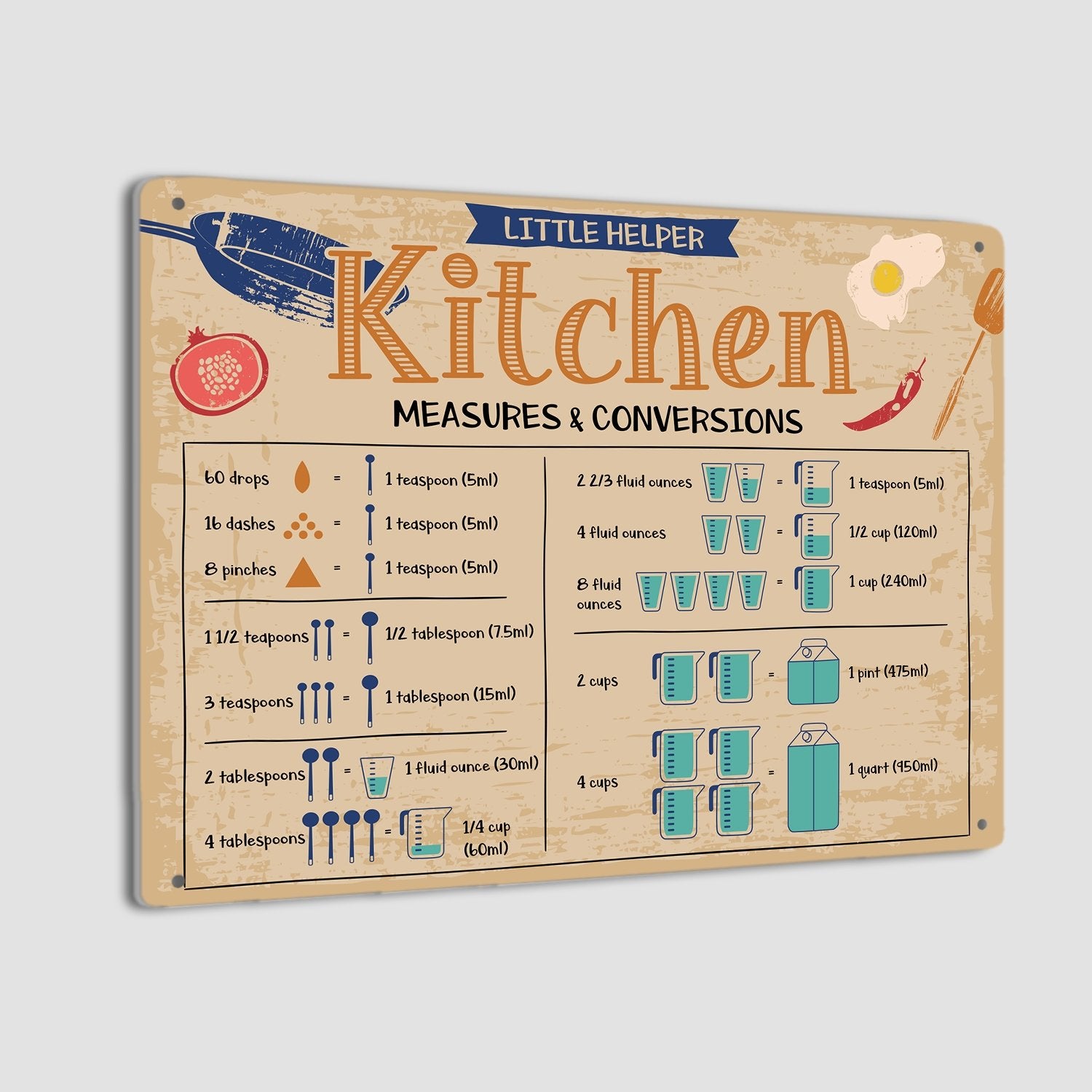 Little Helper Kitchen Measures And Conversions, Metal Signs
