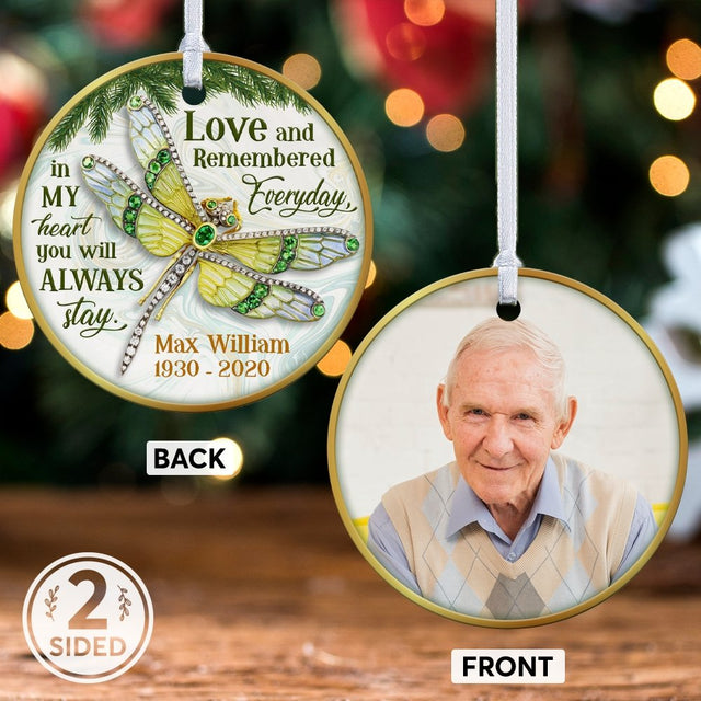 Love And Remembered In My Heart Every Day You Will Always Stay Memorial Decorative Christmas Circle Ornament 2 Sided