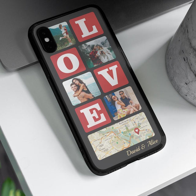Love, Custom Map Print And Photo Collage Phone Case