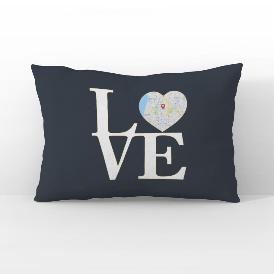 Love, Custom Map Print, Personalized Text Pillow