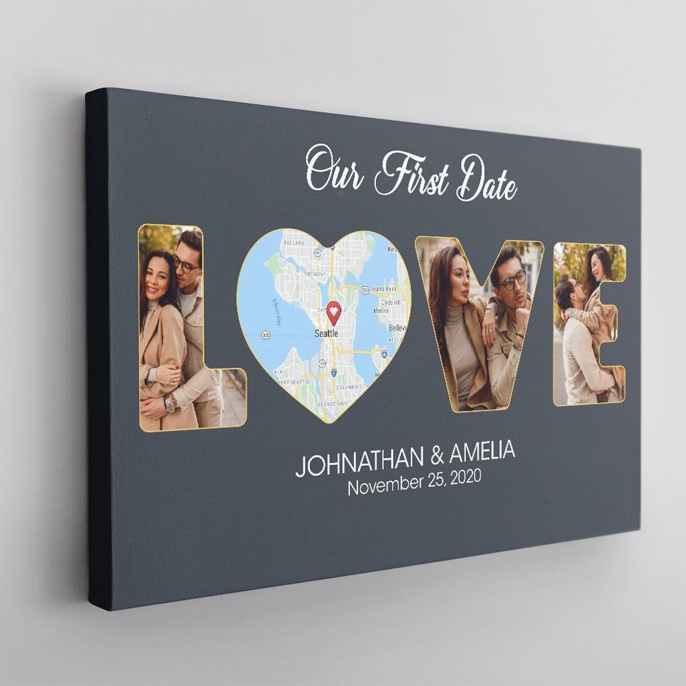 Love Custom Map Print, Photo And Text Navy Background