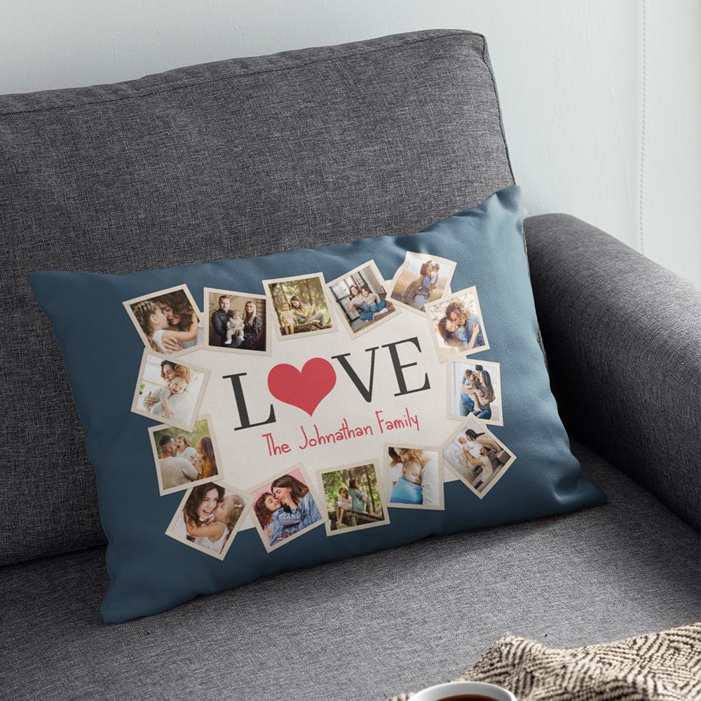 Love, Custom Photo, 14 Pictures, Personalized Family Name Pillow