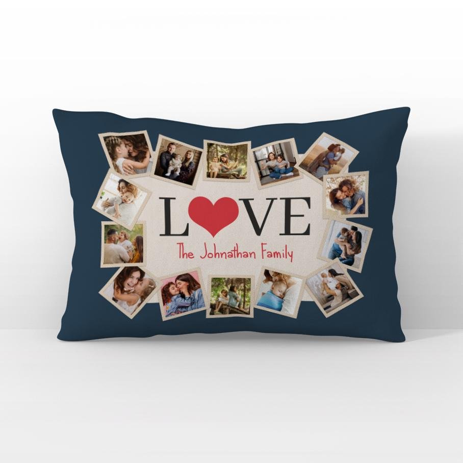 Love, Custom Photo, 14 Pictures, Personalized Family Name Pillow